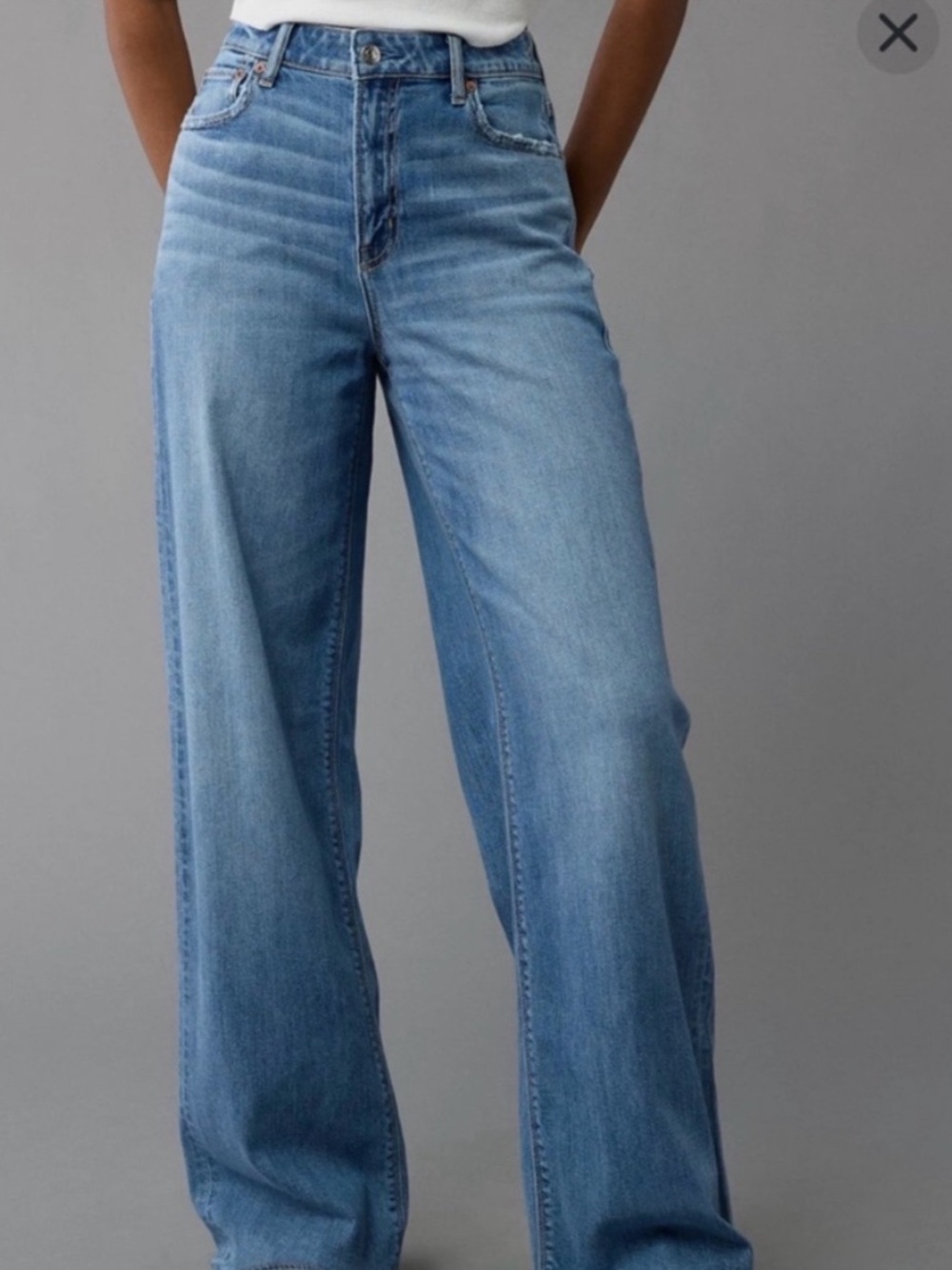 American Eagle Dreamy Drape Stretch Super High Waisted Baggy Wide Leg Jeans